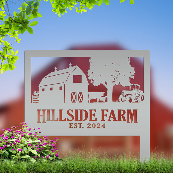 Custom Farm Scene Metal Yard Stake - Unique Farming Outdoor Decor - Charming Homestead Garden Decorations - Rustic Farmhouse Lawn Stakes
