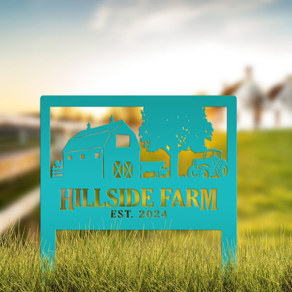 Custom Farm Scene Metal Yard Stake - Unique Farming Outdoor Decor - Charming Homestead Garden Decorations - Rustic Farmhouse Lawn Stakes