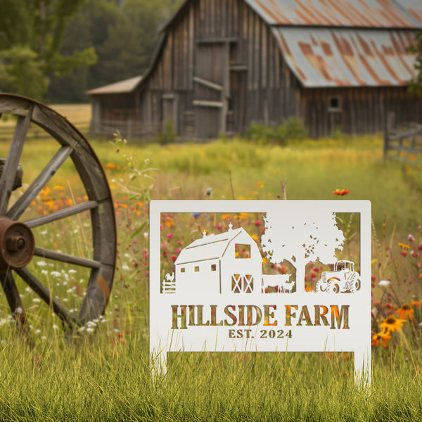 Custom Farm Scene Metal Yard Stake - Unique Farming Outdoor Decor - Charming Homestead Garden Decorations - Rustic Farmhouse Lawn Stakes