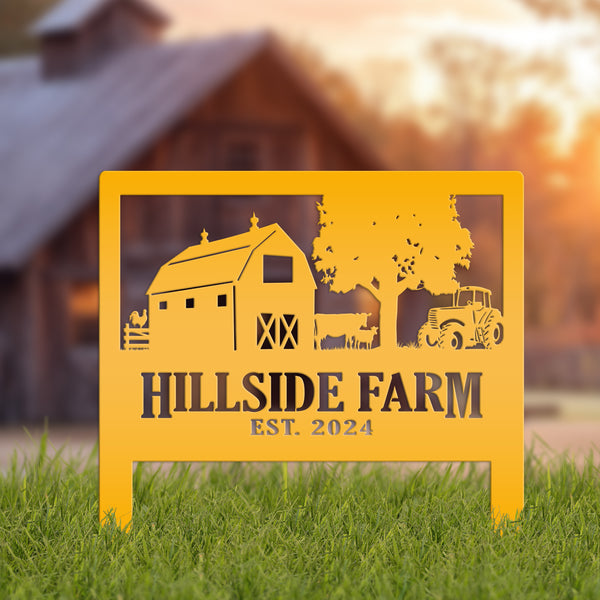 Custom Farm Scene Metal Yard Stake - Unique Farming Outdoor Decor - Charming Homestead Garden Decorations - Rustic Farmhouse Lawn Stakes