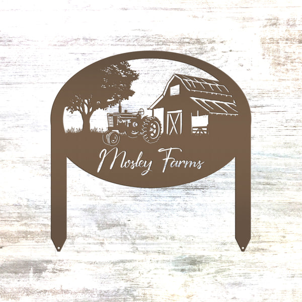 Custom Metal Farm Sign Customizable with Rustic Tractor and Barn with Yard Stakes, Outdoor Personalized Family Name Lawn Decoration, Address Marker