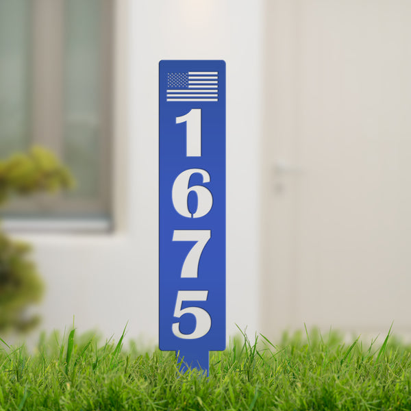 American Flag Address Metal Yard Stake - House Numbers