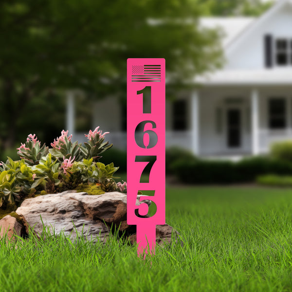 American Flag Address Metal Yard Stake - House Numbers