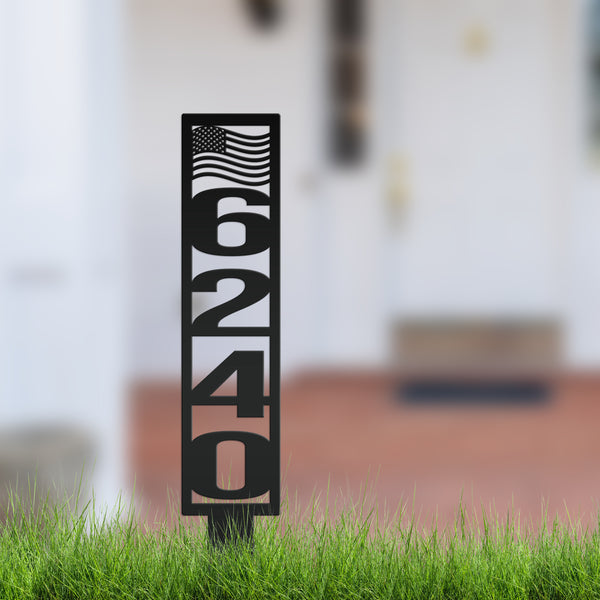 American Flag Address Metal Yard Stake - House Numbers-Housewarming Gift-Business Address Sign