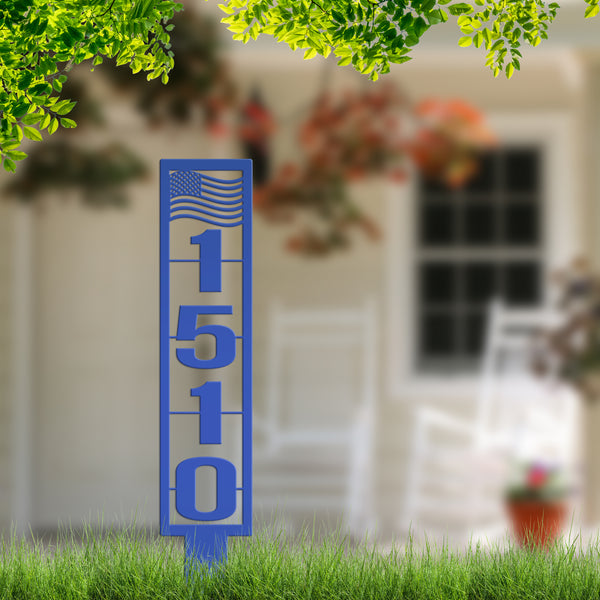 American Flag Address Metal Yard Stake - House Numbers-Housewarming Gift-Business Address Sign