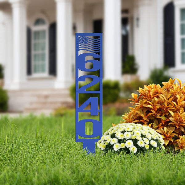 American Flag Address Metal Yard Stake - House Numbers-Housewarming Gift-Business Address Sign