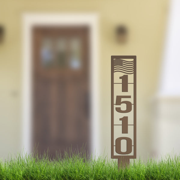 American Flag Address Metal Yard Stake - House Numbers-Housewarming Gift-Business Address Sign