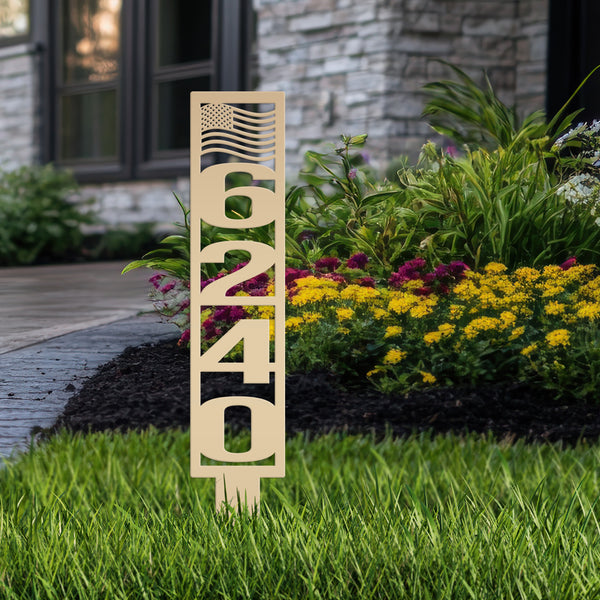 American Flag Address Metal Yard Stake - House Numbers-Housewarming Gift-Business Address Sign
