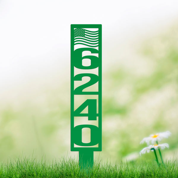 American Flag Address Metal Yard Stake - House Numbers-Housewarming Gift-Business Address Sign