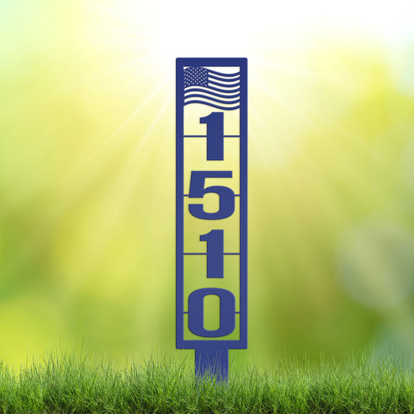 American Flag Address Metal Yard Stake - House Numbers-Housewarming Gift-Business Address Sign