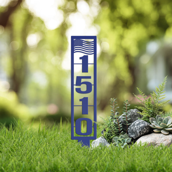 American Flag Address Metal Yard Stake - House Numbers-Housewarming Gift-Business Address Sign
