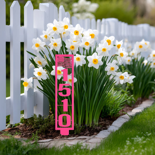 American Flag Address Metal Yard Stake - House Numbers-Housewarming Gift-Business Address Sign