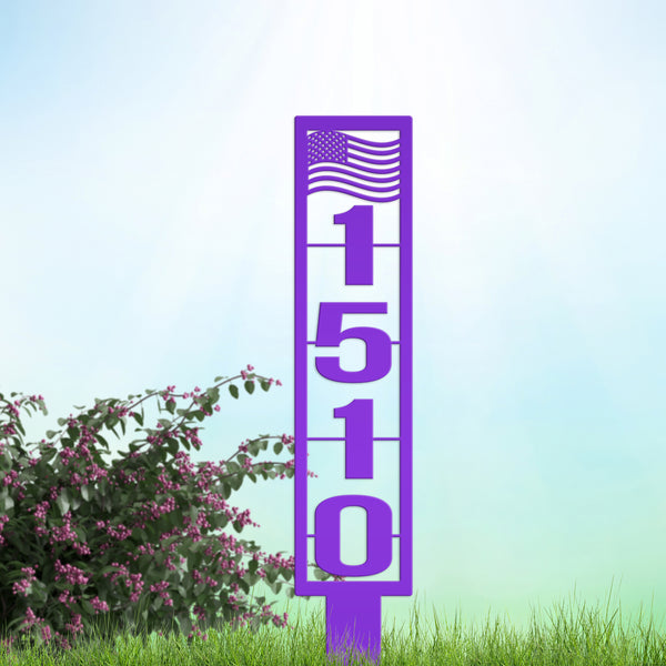 American Flag Address Metal Yard Stake - House Numbers-Housewarming Gift-Business Address Sign