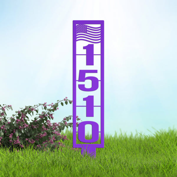 American Flag Address Metal Yard Stake - House Numbers-Housewarming Gift-Business Address Sign