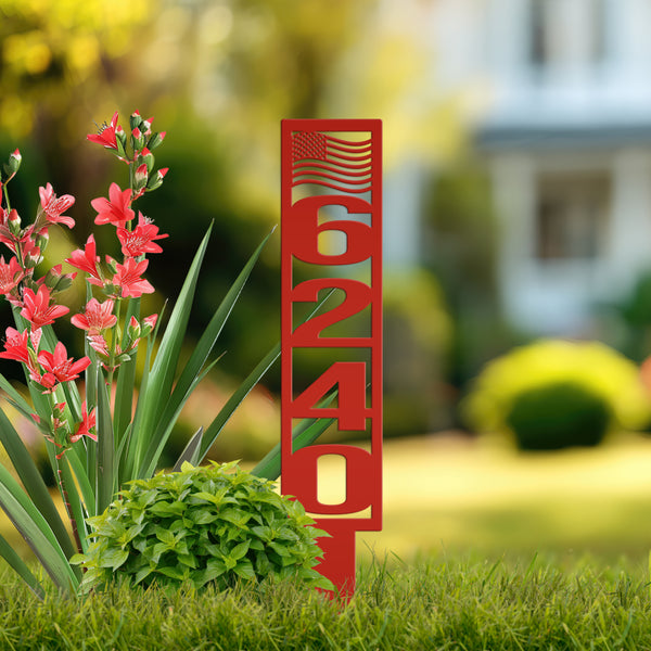 American Flag Address Metal Yard Stake - House Numbers-Housewarming Gift-Business Address Sign