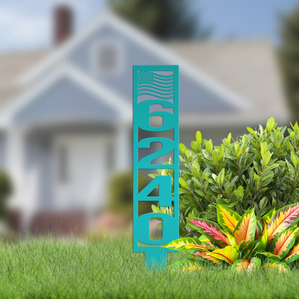 American Flag Address Metal Yard Stake - House Numbers-Housewarming Gift-Business Address Sign