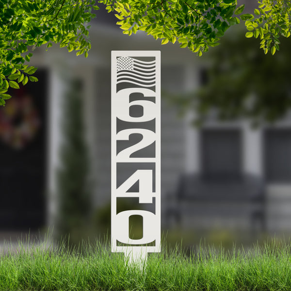 American Flag Address Metal Yard Stake - House Numbers-Housewarming Gift-Business Address Sign