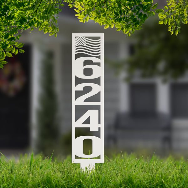 American Flag Address Metal Yard Stake - House Numbers-Housewarming Gift-Business Address Sign