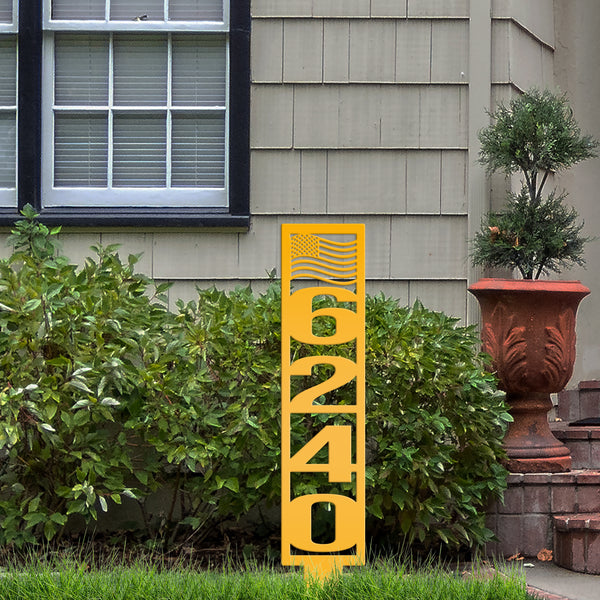 American Flag Address Metal Yard Stake - House Numbers-Housewarming Gift-Business Address Sign