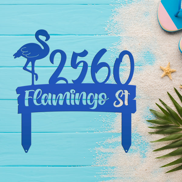 Personalized Flamingo Address Metal Yard Stake - House Numbers-Beach House-Beach Rental Address Decor