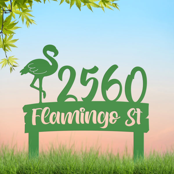 Personalized Flamingo Address Metal Yard Stake - House Numbers-Beach House-Beach Rental Address Decor