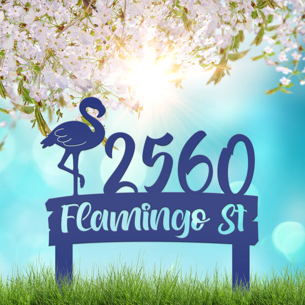 Personalized Flamingo Address Metal Yard Stake - House Numbers-Beach House-Beach Rental Address Decor