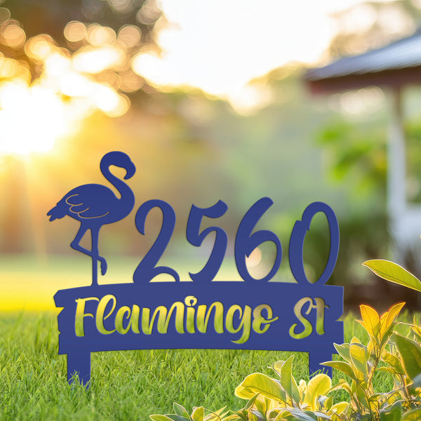 Personalized Flamingo Address Metal Yard Stake - House Numbers-Beach House-Beach Rental Address Decor