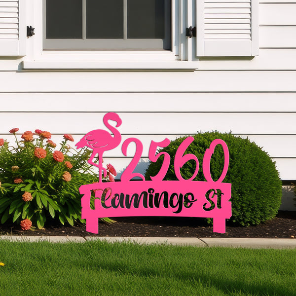 Personalized Flamingo Address Metal Yard Stake - House Numbers-Beach House-Beach Rental Address Decor