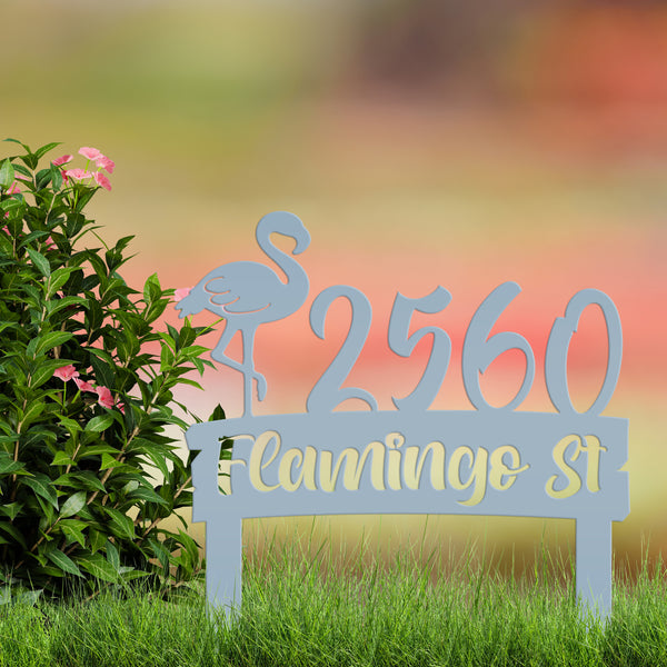 Personalized Flamingo Address Metal Yard Stake - House Numbers-Beach House-Beach Rental Address Decor