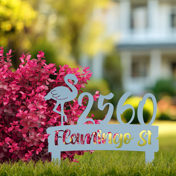 Personalized Flamingo Address Metal Yard Stake - House Numbers-Beach House-Beach Rental Address Decor