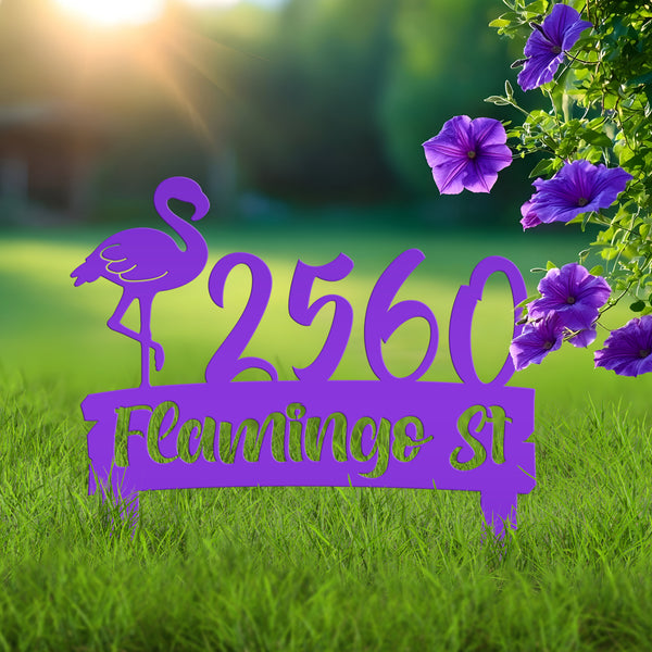 Personalized Flamingo Address Metal Yard Stake - House Numbers-Beach House-Beach Rental Address Decor