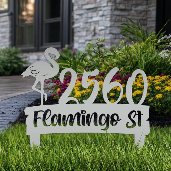 Personalized Flamingo Address Metal Yard Stake - House Numbers-Beach House-Beach Rental Address Decor