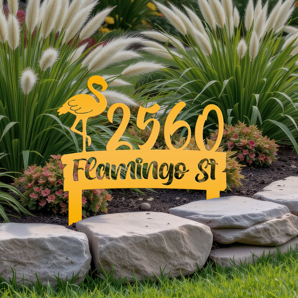 Personalized Flamingo Address Metal Yard Stake - House Numbers-Beach House-Beach Rental Address Decor