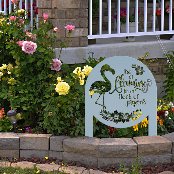 Flamingo Yard Stake with Funny Quote - Unique Metal Garden Accent - Pink Flamingo Home Decor - Charming Outdoor Lawn Art - Tropical Flowers