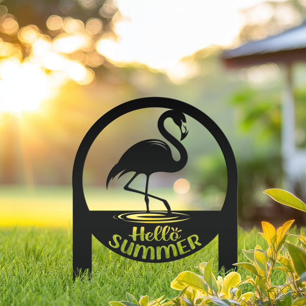 Charming Metal Flamingo Decor - Perfect Summer Garden Accent Art - Unique Tropical Beach Yard Decorations - Novelty Hello Summer Lawn Stakes