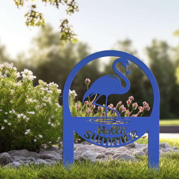Charming Metal Flamingo Decor - Perfect Summer Garden Accent Art - Unique Tropical Beach Yard Decorations - Novelty Hello Summer Lawn Stakes