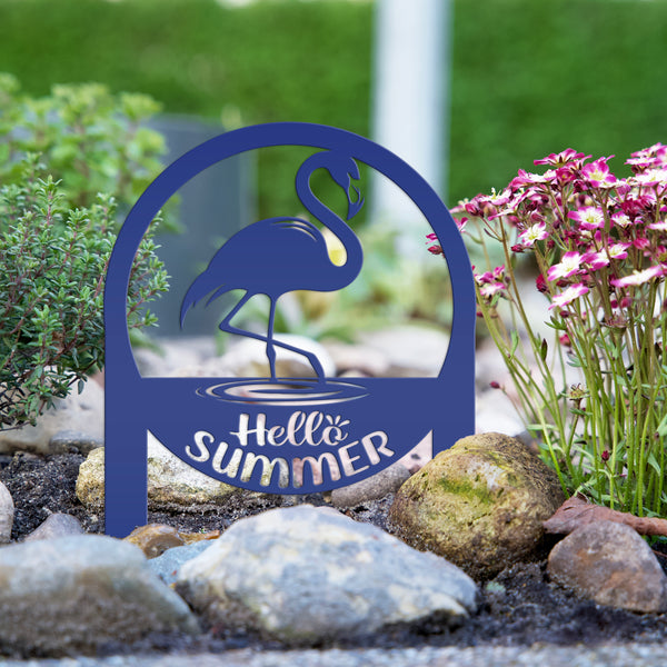 Charming Metal Flamingo Decor - Perfect Summer Garden Accent Art - Unique Tropical Beach Yard Decorations - Novelty Hello Summer Lawn Stakes