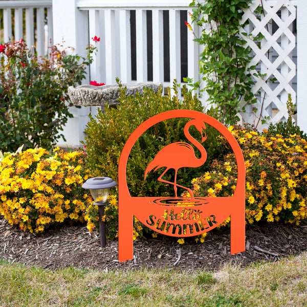 Charming Metal Flamingo Decor - Perfect Summer Garden Accent Art - Unique Tropical Beach Yard Decorations - Novelty Hello Summer Lawn Stakes