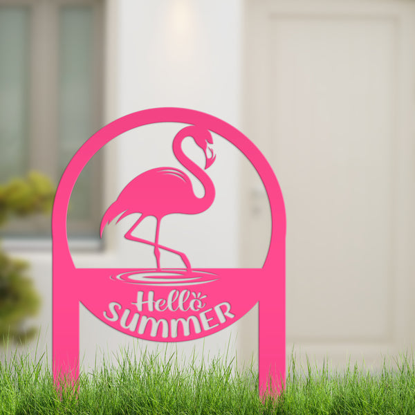 Charming Metal Flamingo Decor - Perfect Summer Garden Accent Art - Unique Tropical Beach Yard Decorations - Novelty Hello Summer Lawn Stakes