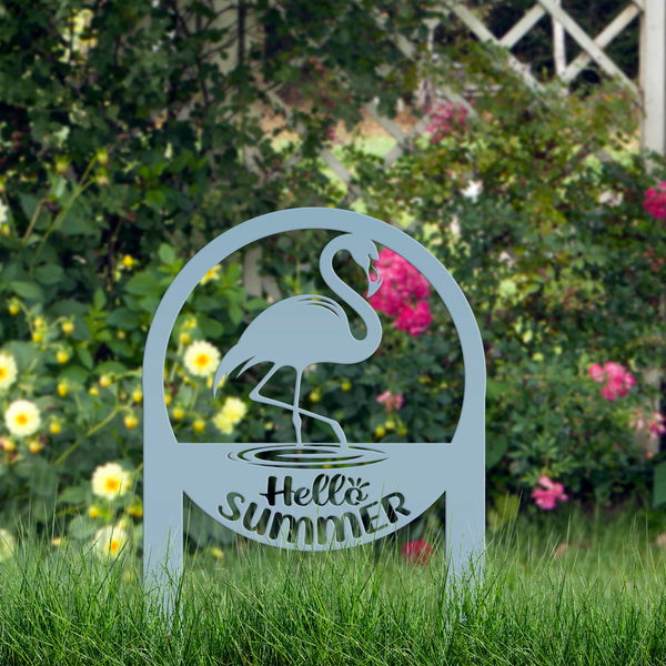 Charming Metal Flamingo Decor - Perfect Summer Garden Accent Art - Unique Tropical Beach Yard Decorations - Novelty Hello Summer Lawn Stakes