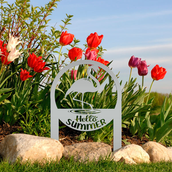 Charming Metal Flamingo Decor - Perfect Summer Garden Accent Art - Unique Tropical Beach Yard Decorations - Novelty Hello Summer Lawn Stakes