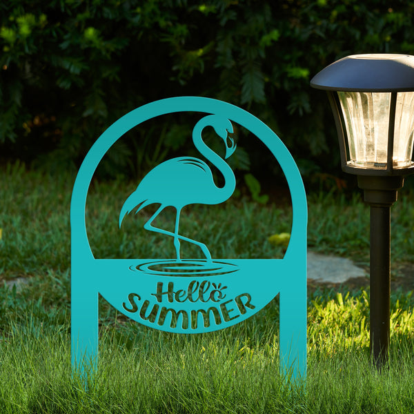Charming Metal Flamingo Decor - Perfect Summer Garden Accent Art - Unique Tropical Beach Yard Decorations - Novelty Hello Summer Lawn Stakes