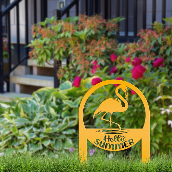 Charming Metal Flamingo Decor - Perfect Summer Garden Accent Art - Unique Tropical Beach Yard Decorations - Novelty Hello Summer Lawn Stakes
