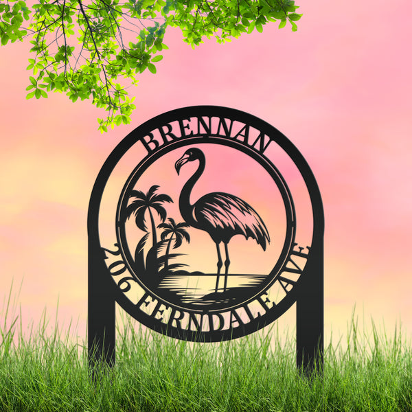 Personalized Flamingo Paradise Metal Yard Stake, Tropical Home Decor, Pink Flamingo Lawn Ornaments , Flamingo Yard Stake for the Lawn, Flamingo Lawn Decor, Flamingo Yard Decor, Flamingo Lover Gift. Flamingo Garden Ornament