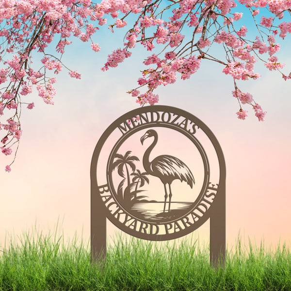 Personalized Flamingo Paradise Metal Yard Stake, Tropical Home Decor, Pink Flamingo Lawn Ornaments , Flamingo Yard Stake for the Lawn, Flamingo Lawn Decor, Flamingo Yard Decor, Flamingo Lover Gift. Flamingo Garden Ornament