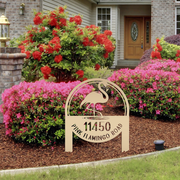 Personalized Flamingo Address Metal Yard Stake, Flamingo Gift, Flamingo Lovers, Flamingo Beach Address Sign for the Yard, Flamingo Address Lawn Ornament with Address, Tropical Address Yard Stake