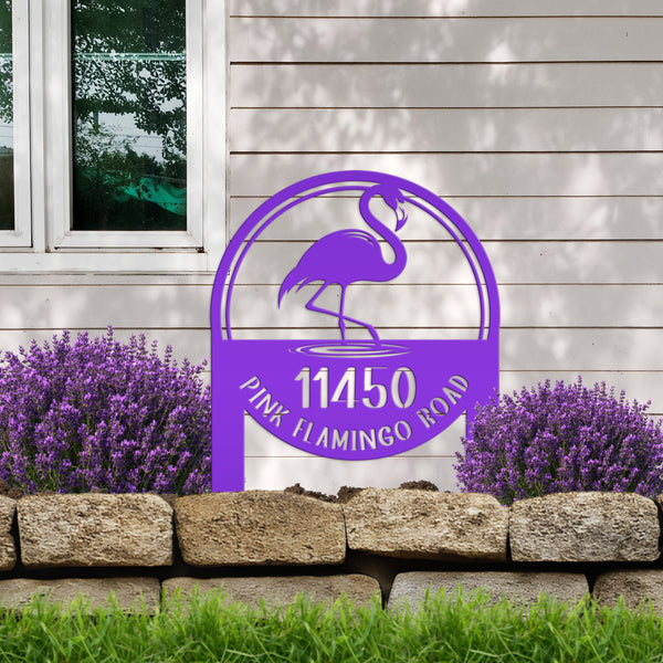 Personalized Flamingo Address Metal Yard Stake, Flamingo Gift, Flamingo Lovers, Flamingo Beach Address Sign for the Yard, Flamingo Address Lawn Ornament with Address, Tropical Address Yard Stake