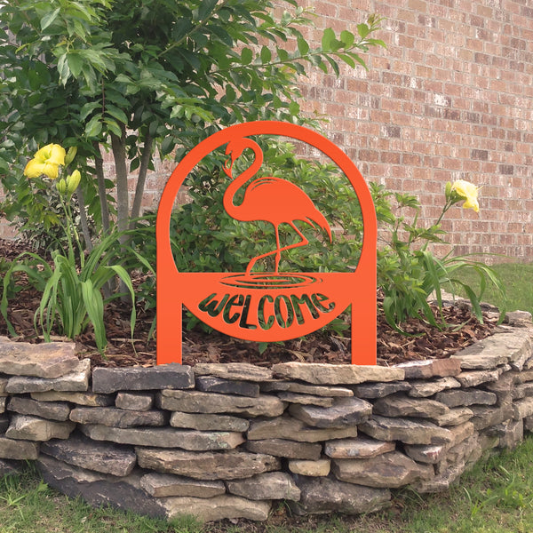 Tropical Flamingo Welcome Sign - Whimsical Metal Yard Stake - Welcoming Entryway Home Decor - Unique Garden Decorations - Housewarming Gifts