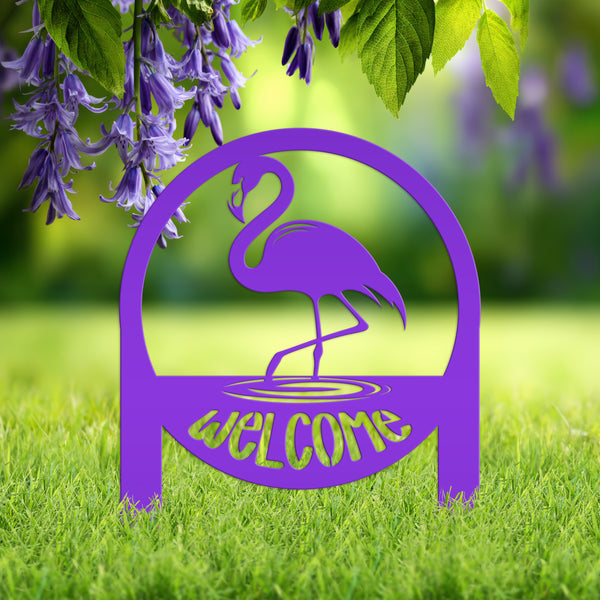 Tropical Flamingo Welcome Sign - Whimsical Metal Yard Stake - Welcoming Entryway Home Decor - Unique Garden Decorations - Housewarming Gifts