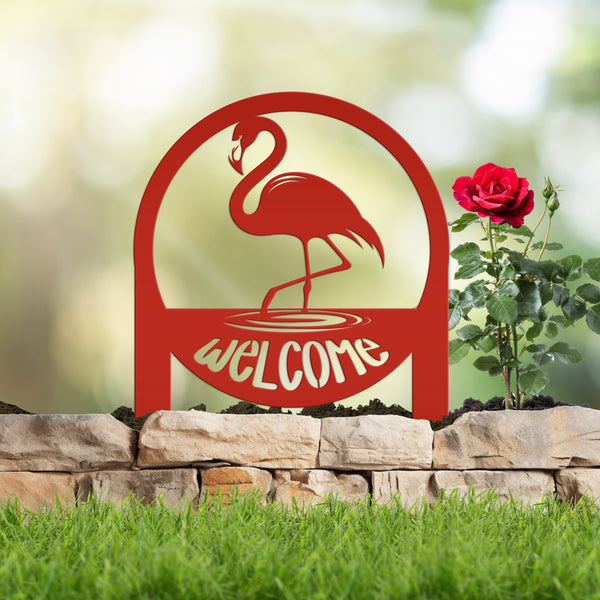 Tropical Flamingo Welcome Sign - Whimsical Metal Yard Stake - Welcoming Entryway Home Decor - Unique Garden Decorations - Housewarming Gifts